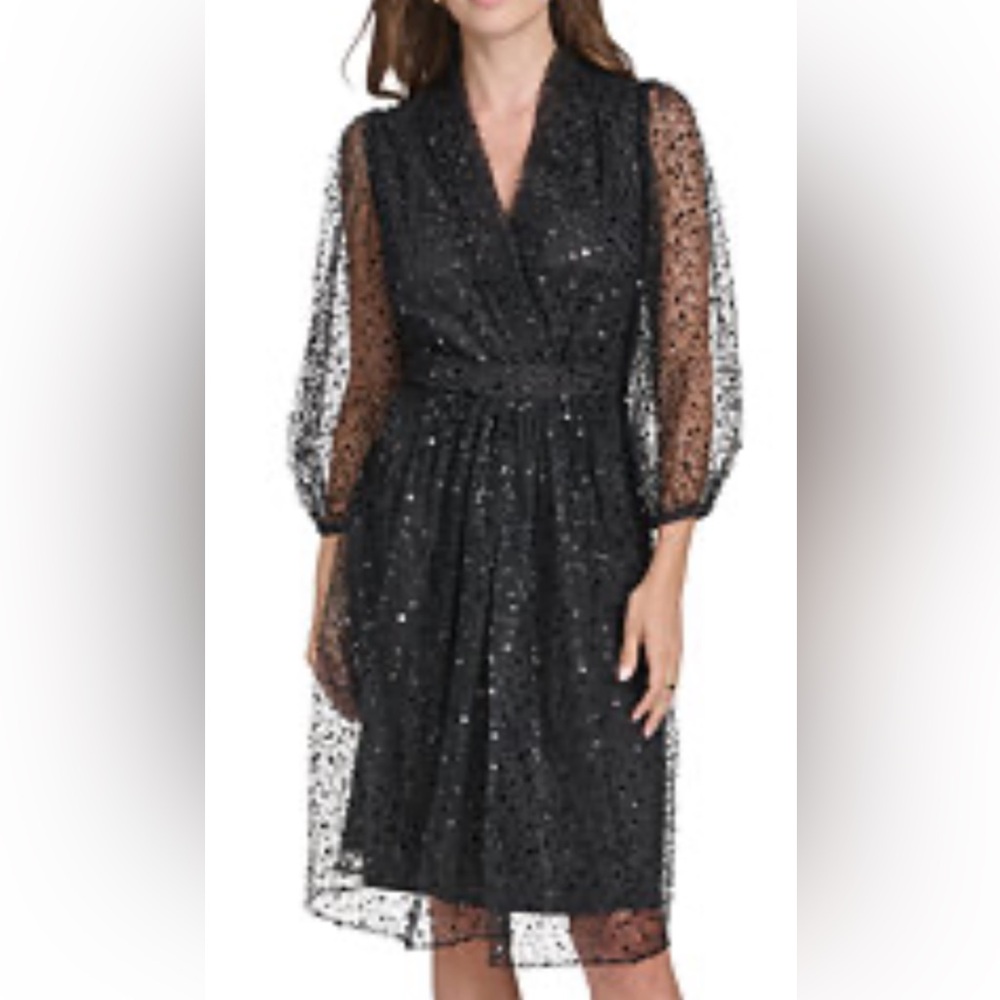 Halston Heritage NWT Black Sequin Long Sleeve Dress size 8